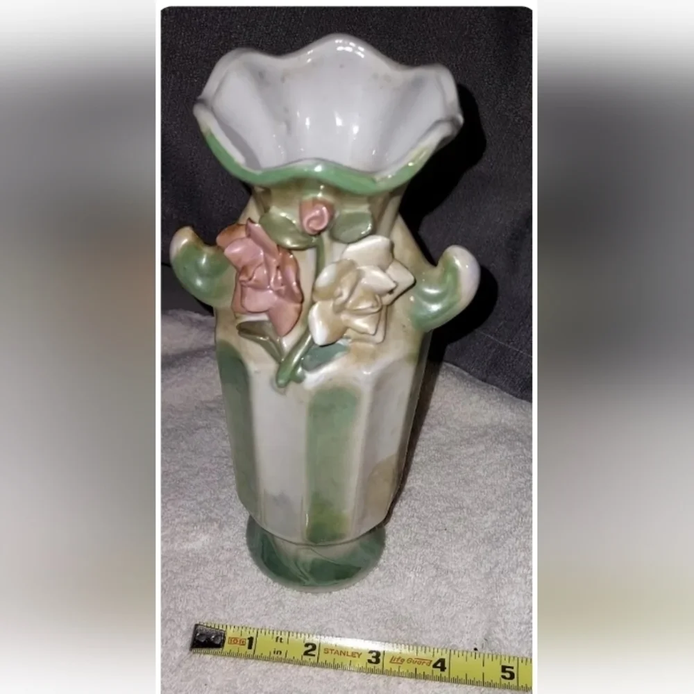 Vintage Spectacular Wild Rose  Turquoise and Pink Vase